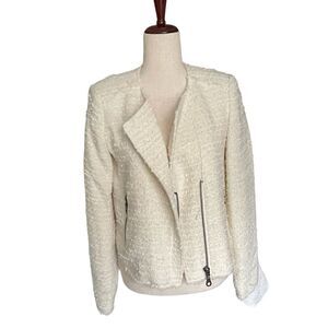 Truth and Pride cream boucle moto jacket with contrasting zippers Size small